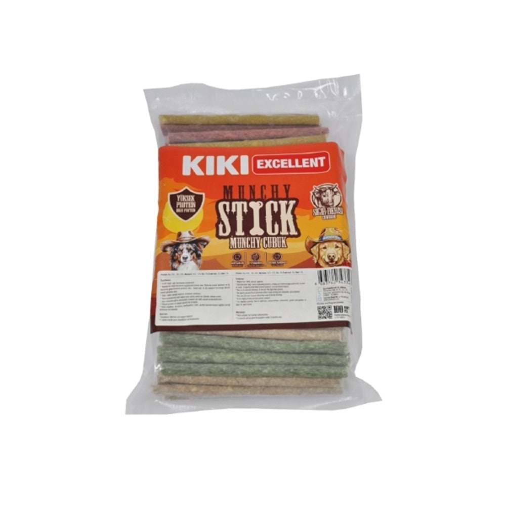 Kiki Excellent Sığır Derisinden Munchy Çubuk Kalın Renkli 100Lü Paket