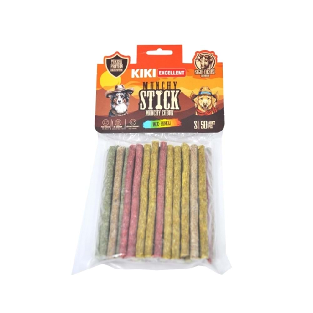 Kiki Excellent Sığır Derisinden Munchy Çubuk İnce Renkli 50Li Paket