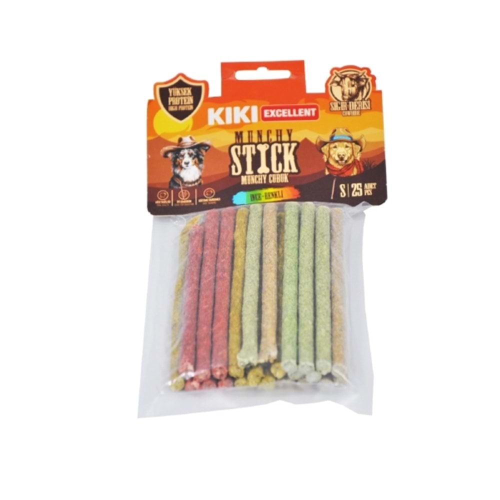 Kiki Excellent Sığır Derisinden Munchy Çubuk İnce Renkli 25Li Paket