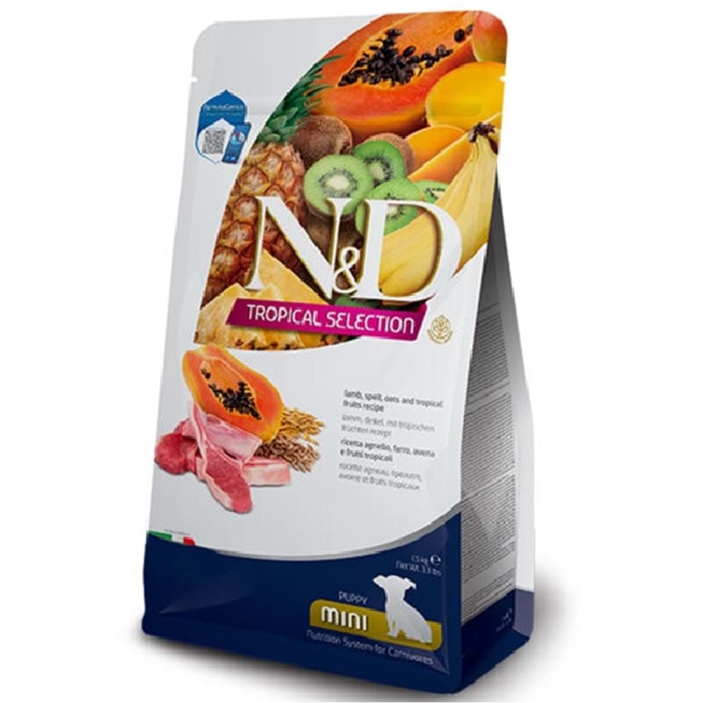 ND Tropical Selection Kuzu Etli ve Tropikal Meyveli Mini Irk Yavru Köpek Maması 1,5kg