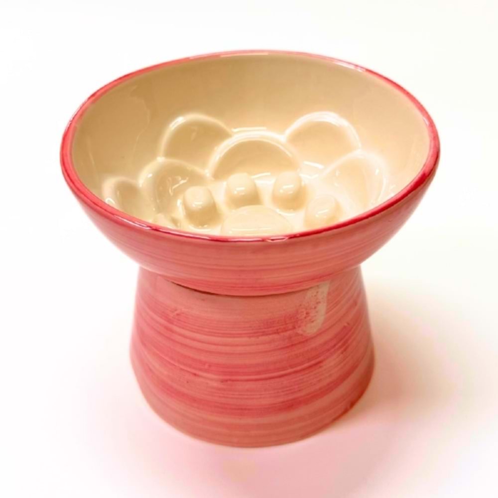 Seraik Yüksek Ayak Yavaş Yeme Mama Kabı Pembe desen