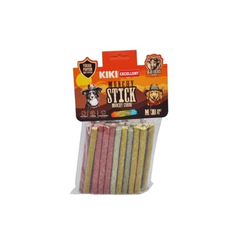 Kiki Excellent Sığır Derisinden Munchy Çubuk Kalın Renkli 30Lu Paket