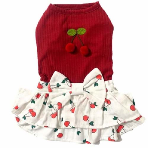 Kirazlı Müslin Elbise Kırmızı L