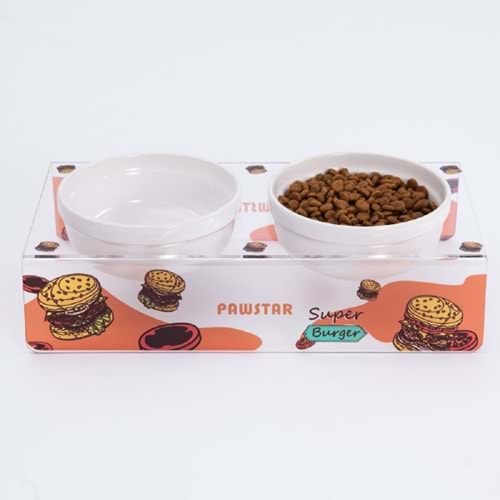 Super Burger-İkili Seramik-Pleksi Mama Ve Su Kabı