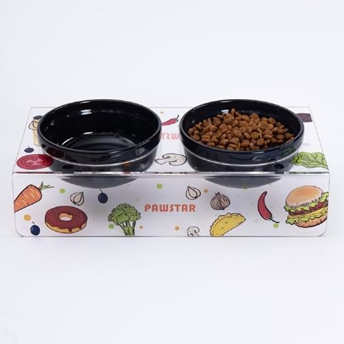 Pizza & Vege-İkili Seramik-Pleksi Mama Ve Su Kabı