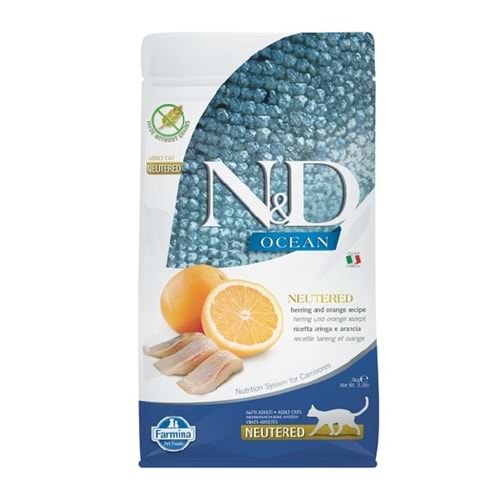 ND Ocean Ringa Balıklı ve Portakallı Tahılsız Kısırlaştırılmış Kedi Maması 1,5kg