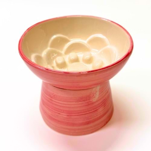 Seraik Yüksek Ayak Yavaş Yeme Mama Kabı Pembe desen