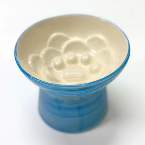 Seraik Yüksek Ayak Yavaş Yeme Mama Kabı Mavi desen